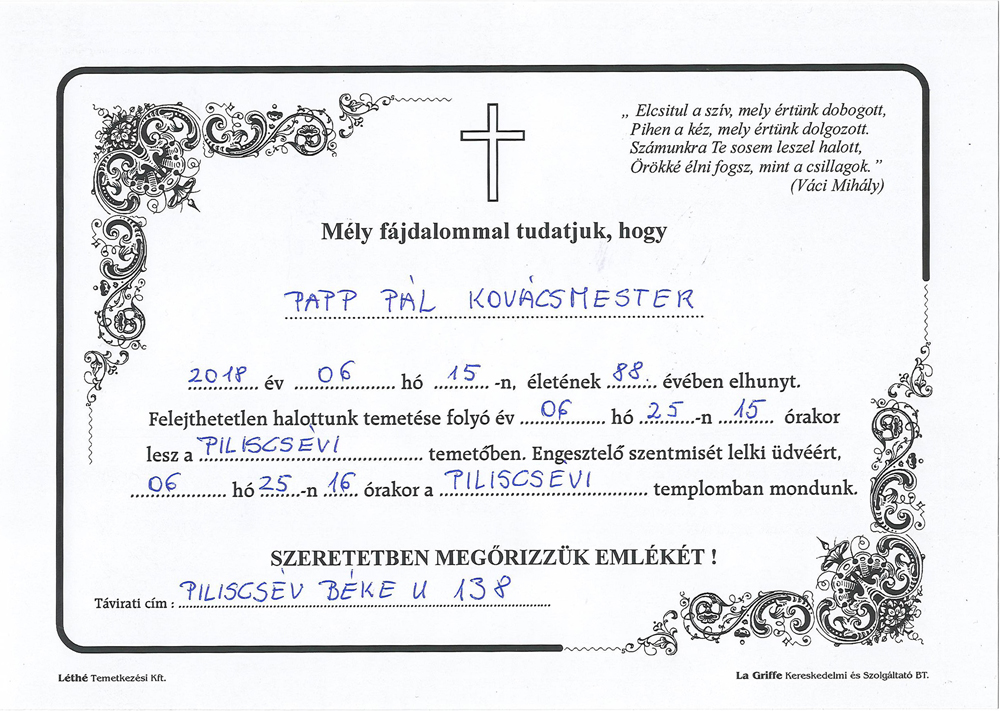 gyaszhir papp pal