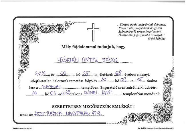 gyaszhir florian antal janos