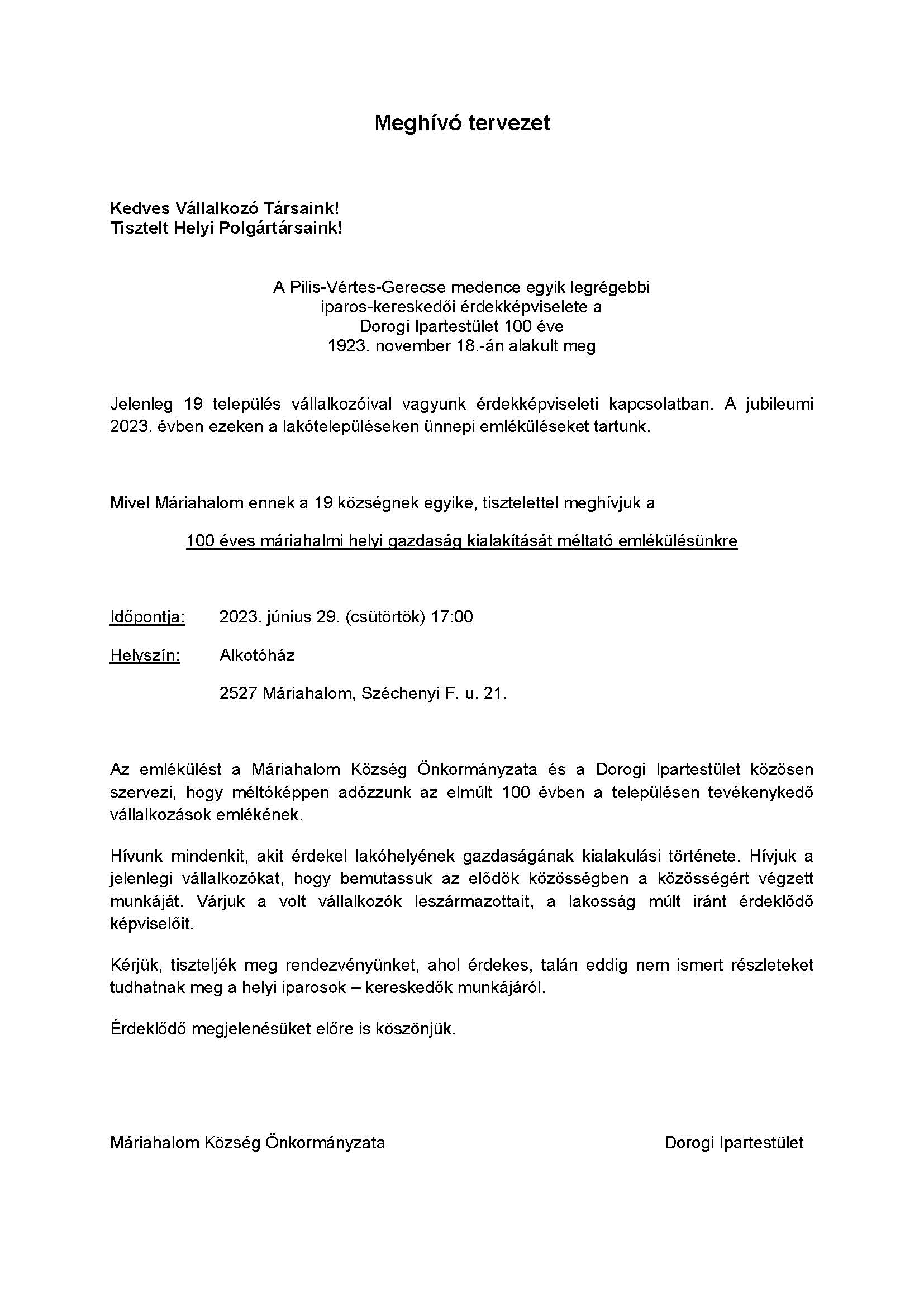 meghivo emlekules mariahalom