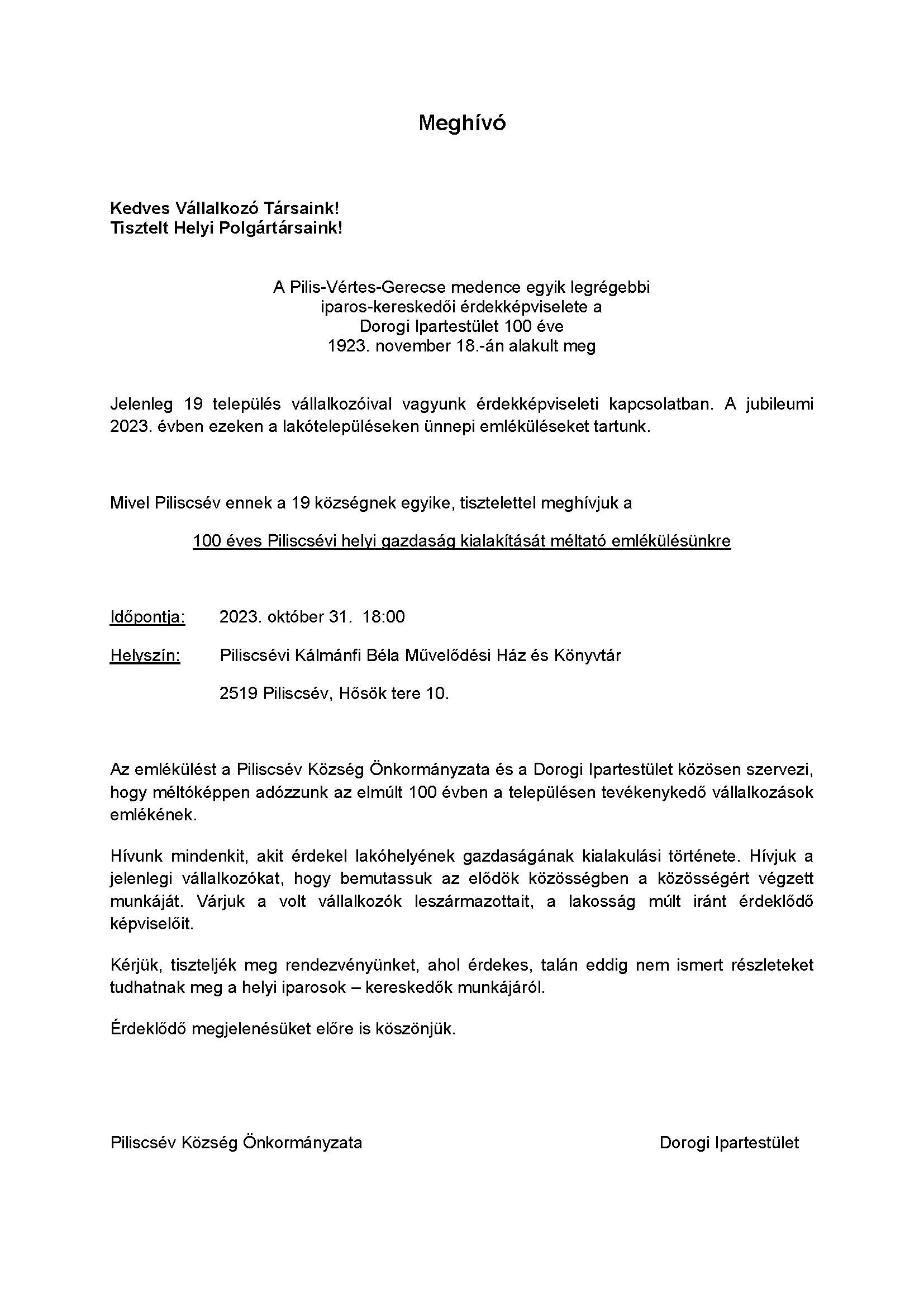 meghivo emlekules piliscsev
