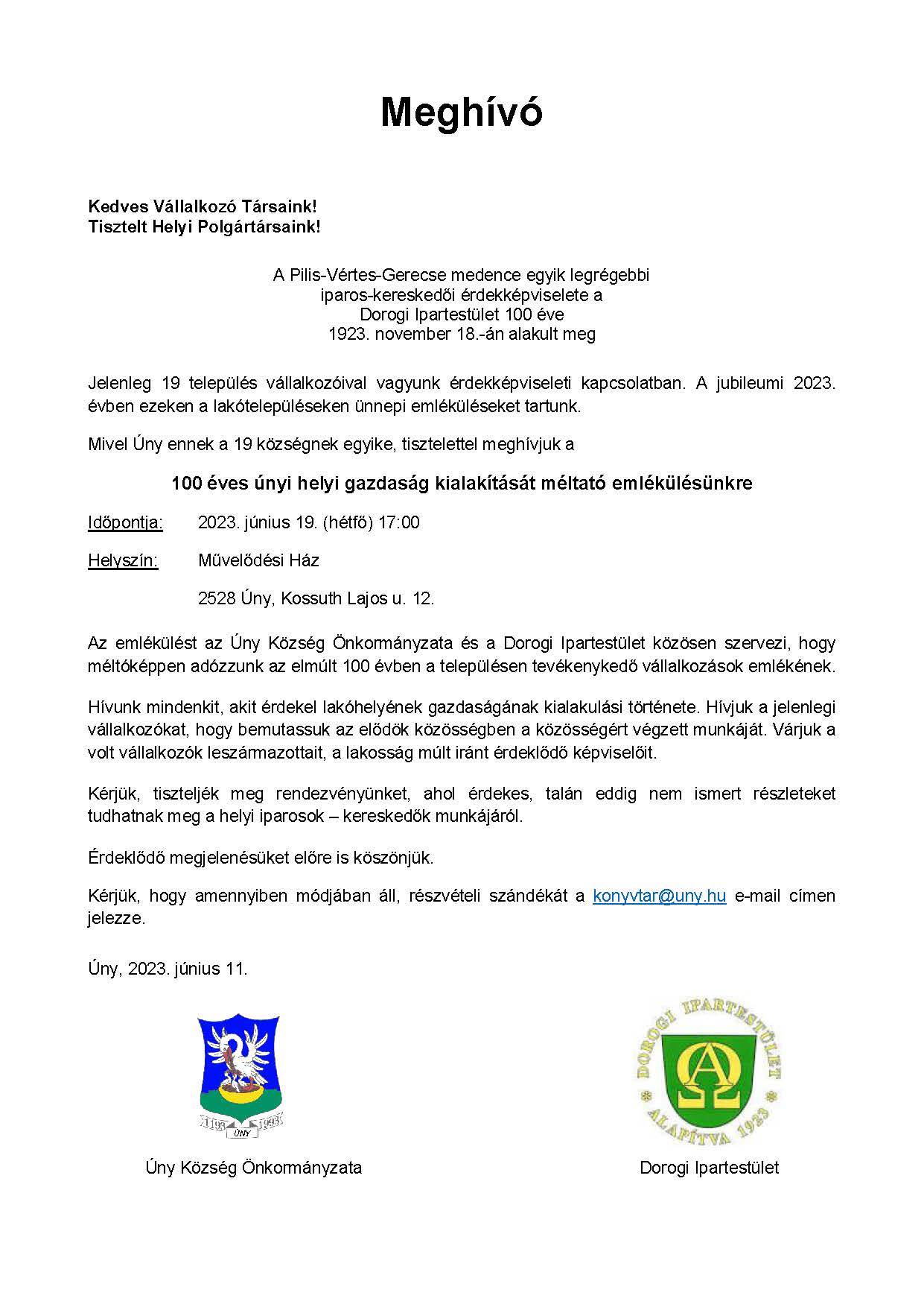 vegleges meghivo emlekules uny